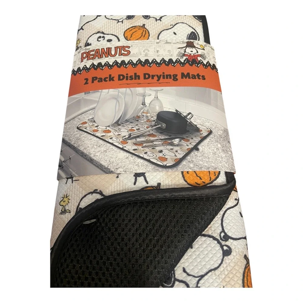 Peanuts Snoopy Halloween Dish Drying Mats 2 Pack Pumpkins Fall Kitchen Decor NEW